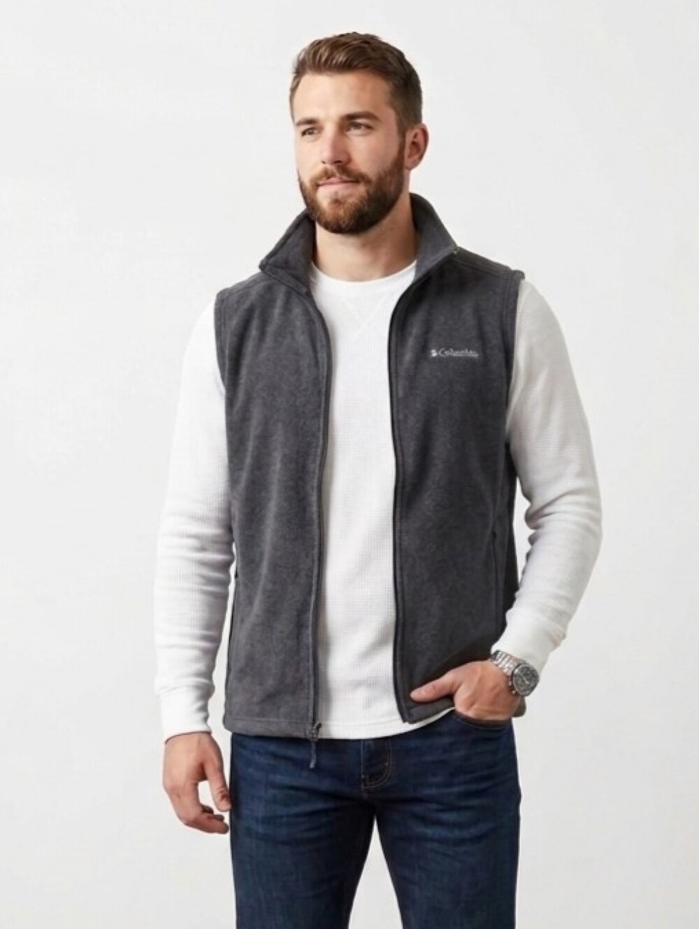 Columbia Dark Gray Zip Vest With Pockets